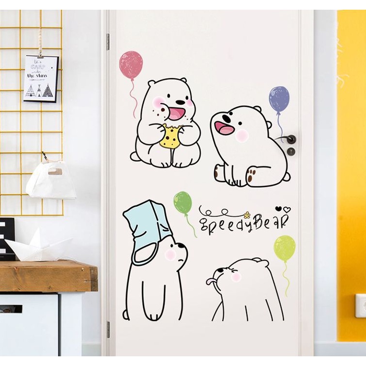 ❤ IJN ❤ Wall Sticker / Stiker Dinding Anak Karakter Kartun LAZY BEAR 50x70