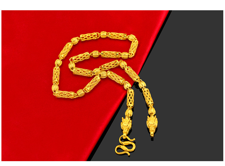 Kalung Emas Asli Kadar 375 Model Kepala Naga Hollow Gaya Retro Ukuran 7mm60cm65G Untuk Pria