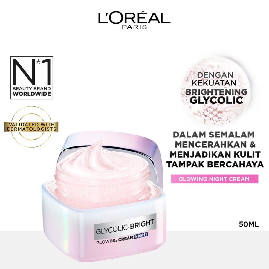 ★ BB ★ L'Oreal Paris Glycolic Bright Glowing Night Cream 15ml - 50ml | Skin Brightening Krim Malam Glyco Loreal