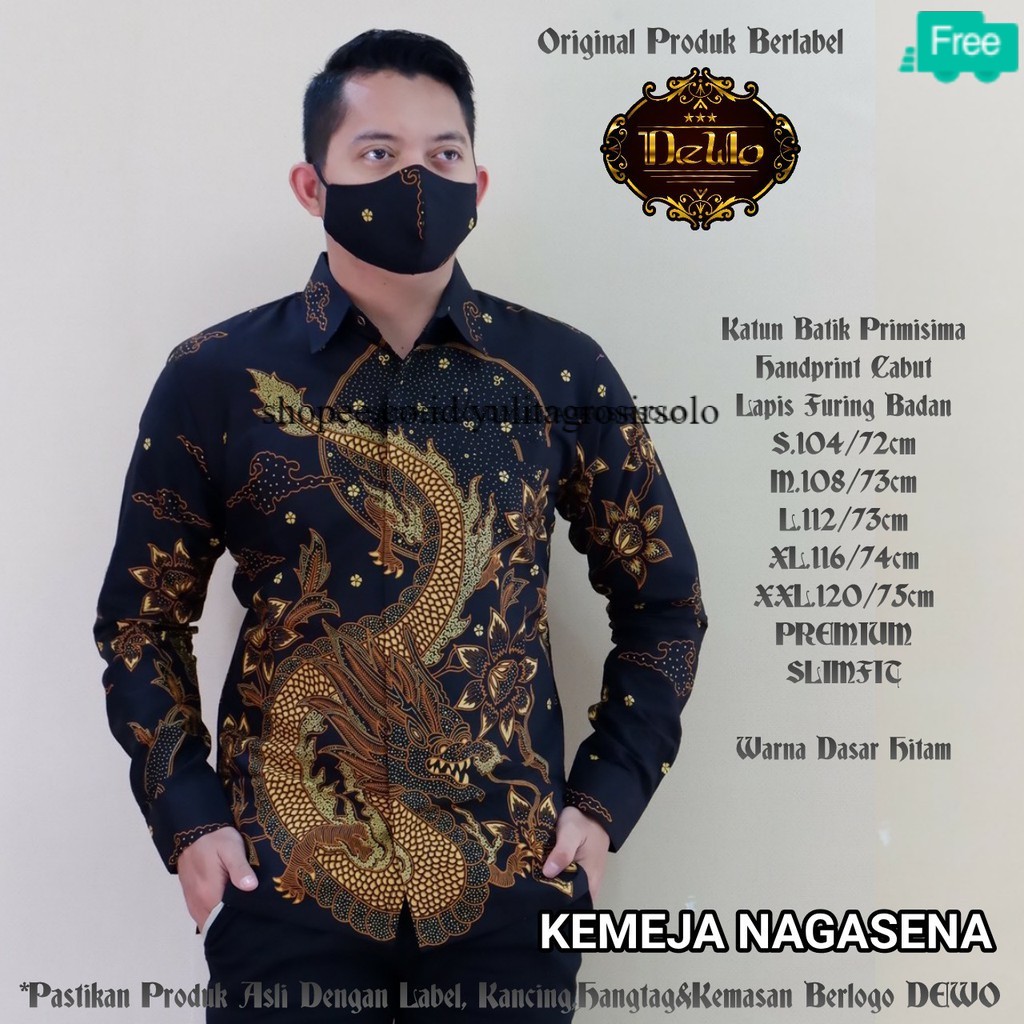 New Premium Solo Kemeja Batik Pria Motif Naga nagasena Lengan Panjang terbaru Jumbo SIZE S M L XXXL