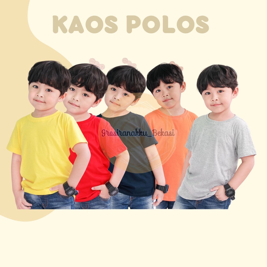 Kaos Anak Polos Mix Warna  Size 1-5Thn