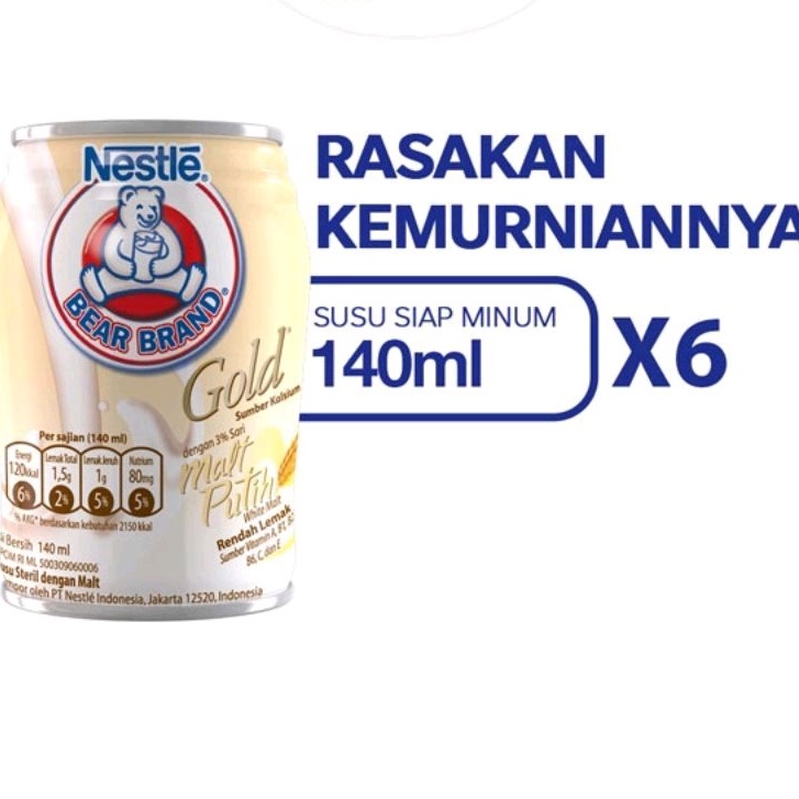 

BEAR BRAND Susu Beruang Kaleng Gold White Malt Susu Steril 6x140ml