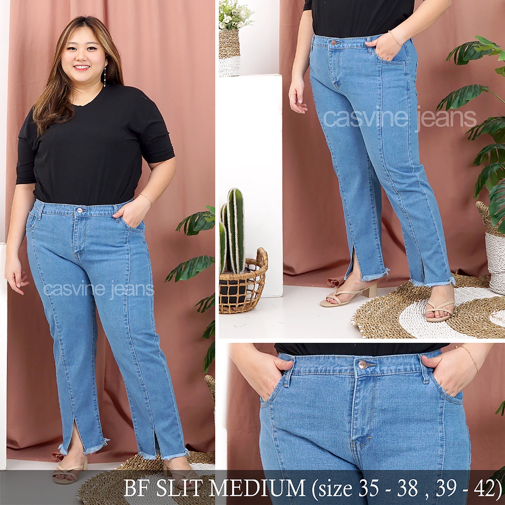 BOYFRIEND SLIT SUPER JUMBO BF JEANS SLIT 35-38 39-42 MOM JEANS