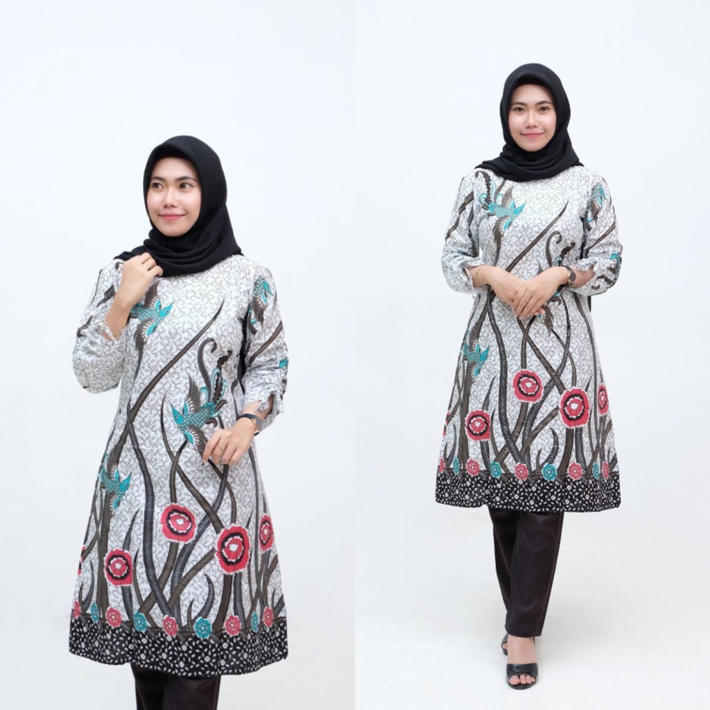 EMHABATIK | Tunik Batik Wanita Jumbo Batik Seragam Grosir batik-T ILALANG PUTIH