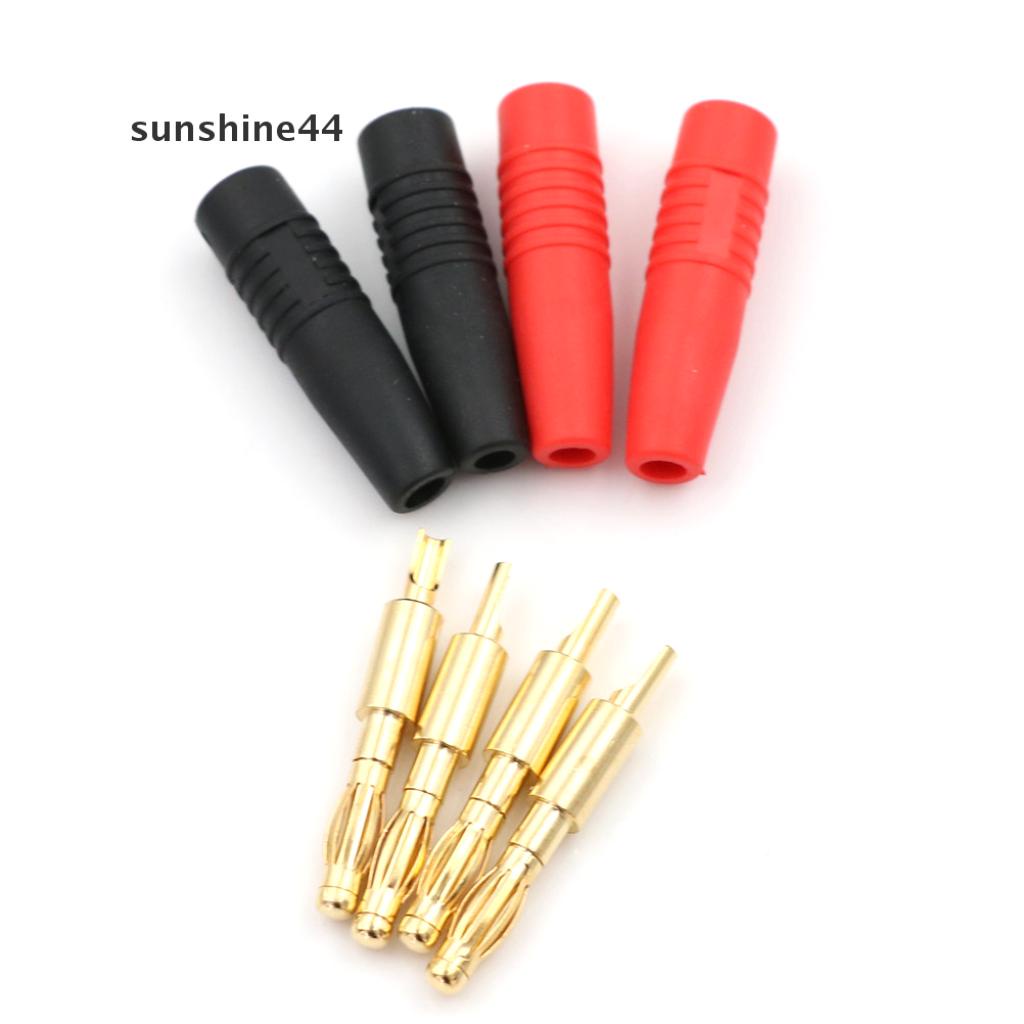 Sunshine 4pcs Plug Banana Male 4mm Bahan Tembaga Lapis Emas Untuk Konektor Solder DIY