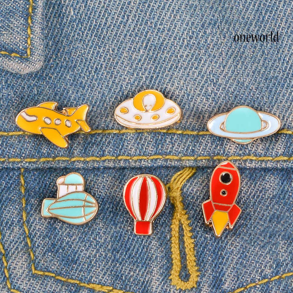 Bros Pin Enamel Bentuk Balon Udara Roket Ufo Untuk Kerah Jaket Denim