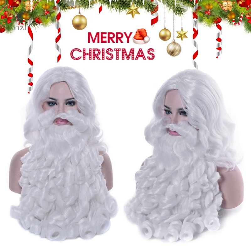 Laris Wig Jenggot Santa Claus Sinterklas X Mas Panjang Warna Putih Pesta Natal Cosplay Kostum Pesta