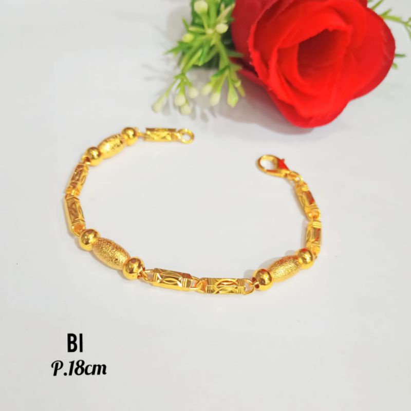 Gelang rantai bambu ukir emas 24k elegan dan simple/tidak karat/termurah/terlaris(COD)