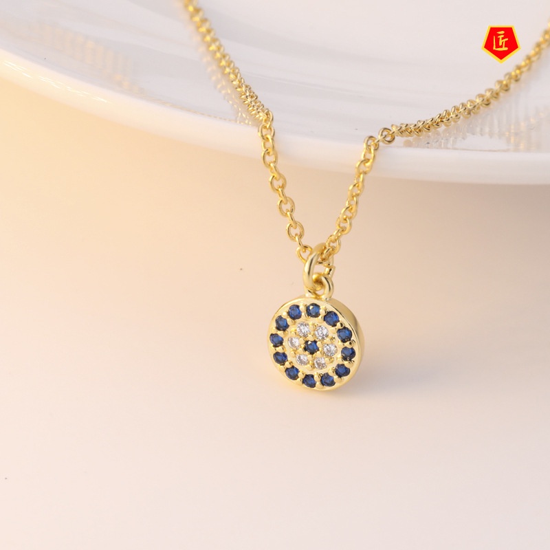 [Ready Stock]Devil's Eye Turkish Necklace Female S925 Silver round Pendant Fashion