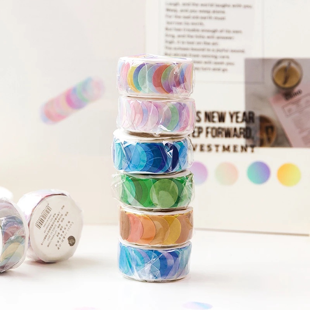 LANFY Candy Dot Color Masking Tape Journaling Stationary Adhesive Tape Scrapbooking Creative Easy to Tear Decoration School Supplies