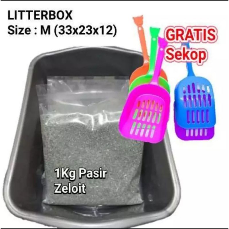 LITTER BOX GRATIS Serokan &amp; Pasir Zeolit 1Kg Paket Murah