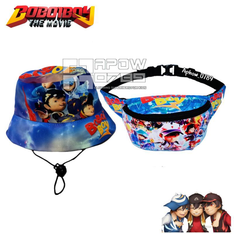 Waistbag anak laki-laki karakter Boboiboy gratis topi bucket - tas anak