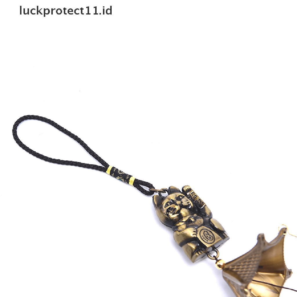 // Hg &amp; ID// Liontin Lonceng Angin Logam Tembaga Dekorasi Pintu Lucky Cat Feng Shui Pendant