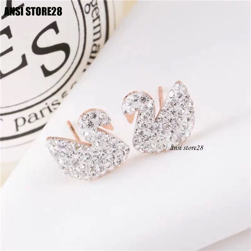 Anting Tusuk Angsa Putih Wanita - Titanium/Anti Karat/Terbaru