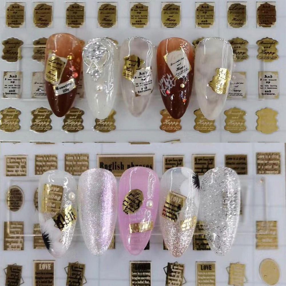Stiker Kuku Stamping Emas Agustina Gaya Jepang Bordered Letter in Box Self Adhesive Nail Foils