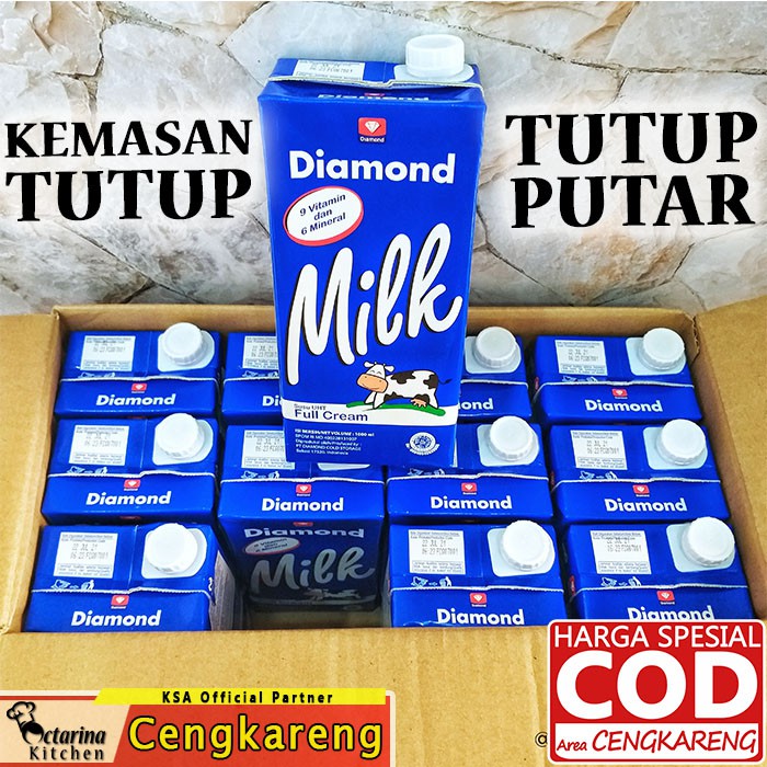 Susu UHT Diamond 1 Karton isi 12 pcs @ 1 Liter - Full Cream - Plain / 1 Dus isi 12pcs x 1000 ml