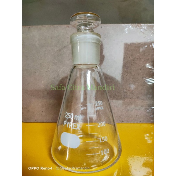 Erlenmeyer Flask 250ml with glass stopper / dengan tutup kaca Pyrex
