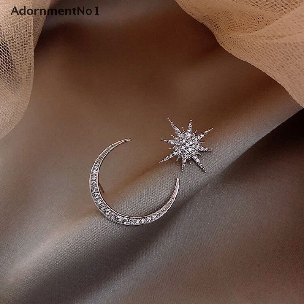 (AdornmentNo1) 2021 Anting Tusuk Gantung Asimetris Desain Bulan + Bintang Untuk Wanita