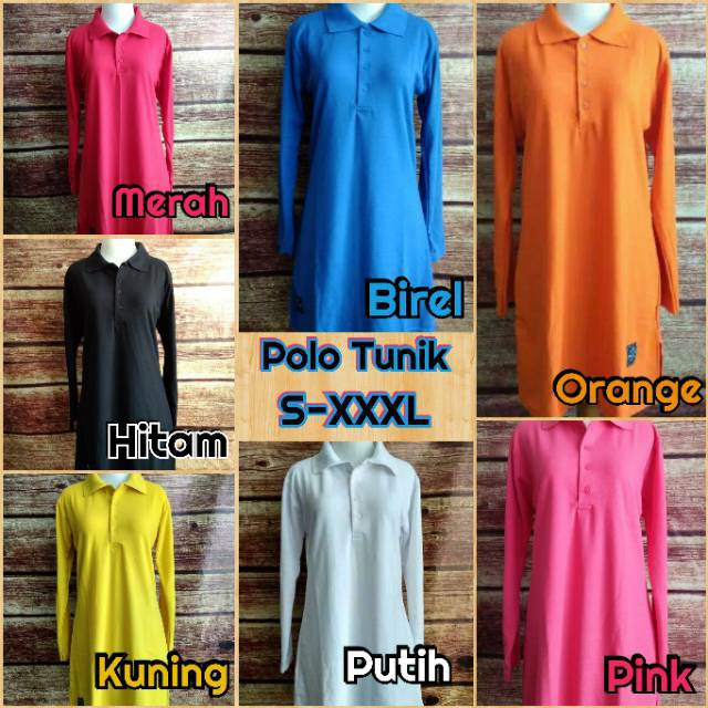 S XL Kaos Tunik Polos  Bahan Polo  Muslimah Panjang Kancing 