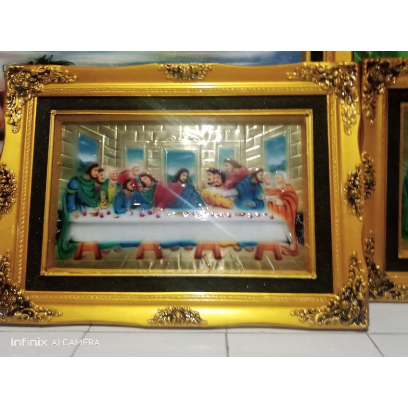 LUKISAN RELIEF YESUS PERJAMUAN KUDUS /PERJAMUAN TERAKHIR UKIR TIMBUL FREE PACKING KAYU BINGKAI FOTO