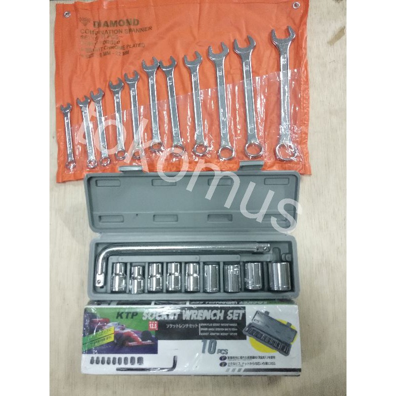 Paket Hemat Perkakas 2 in 1 Kunci Sok 10 Pcs/21Pcs + Kunci Ring Pas Set 11 Pcs 8-22mm