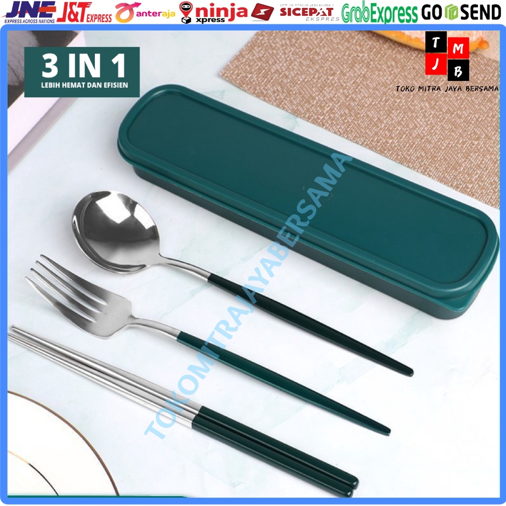 SET SENDOK GARPU SUMPIT KOREA STAINLESS STELL KOTAK BOX 3 IN 1 TRAVEL KOREA ALAT MAKAN PERLENGKAPAN