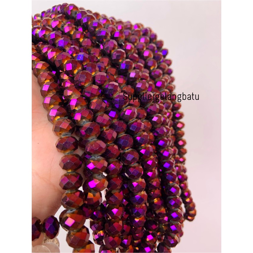 Crystal Ceko kilap 10mm UNGU METALIK purple metalic rondel donat craft