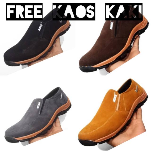 Sepatu Slop On Pria Nike Kulit Suide Kasual Slip on Tanpa Tali Nyaman Terlaris Termurah Cowo