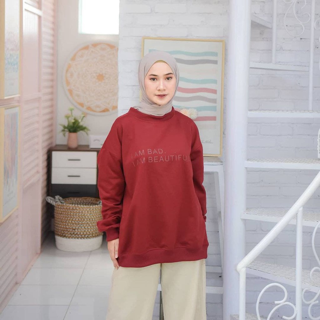 Nara Grosir - I am Bad XXL Sweater l Sweater Polos l Sweater Pria dan Wanita