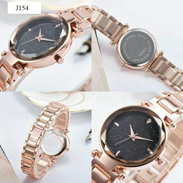 J154 Jam Tangan Rantai Wanita Jam Cewek Analog Stainless S1155