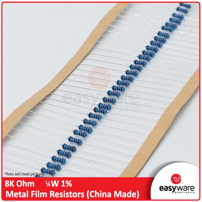 Resistor 8K2 Ohm 1/4W 1% Metal Film Resistor 8K2 Axial 0.25 Watt