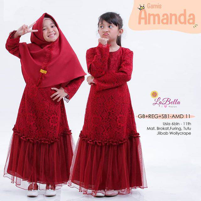 Gamis anak Labella / brukat / marun