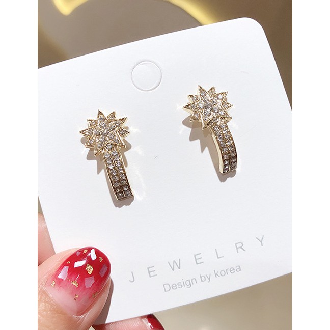 LRC Anting Tusuk Fashion Golden Star Geometric Metal Earrings With Diamonds D84905