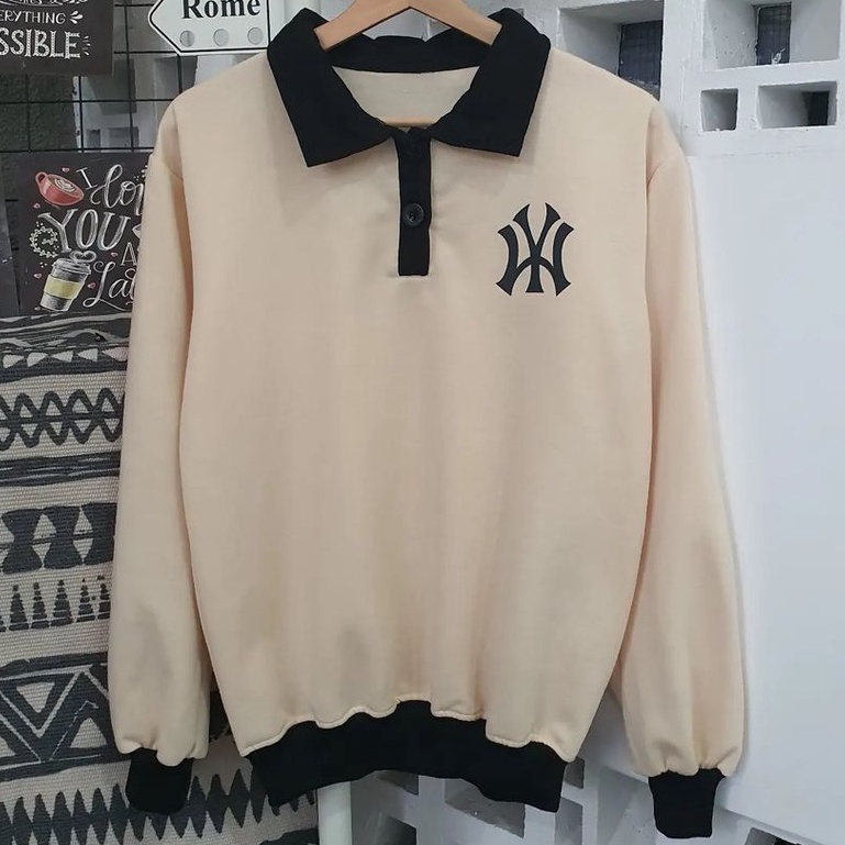 Sweatershirt Kerah Wanita NY Collar Bahan Pleece Terbaru Ala Korean Style