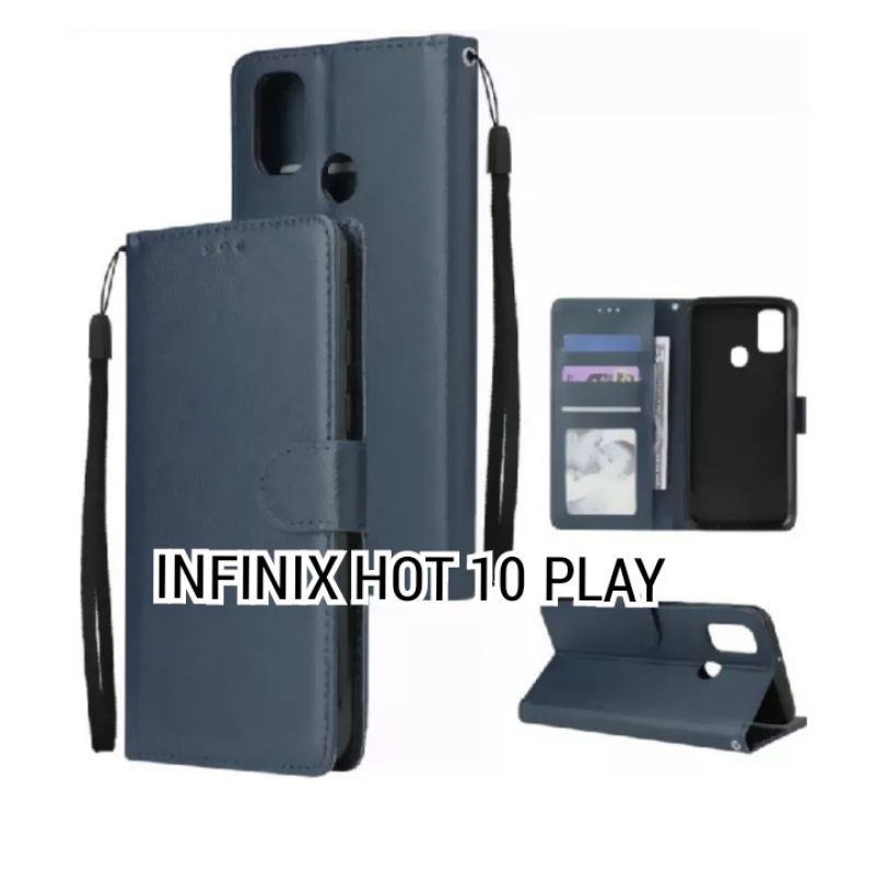 FLIP CASE DOMPET KULIT POLOS INFINIX HOT 10 PLAY