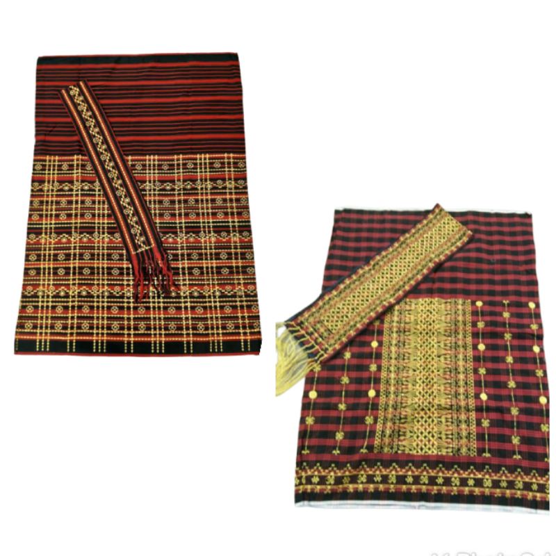 Sarung kain bordir tapis sumatra motif garis dan koin