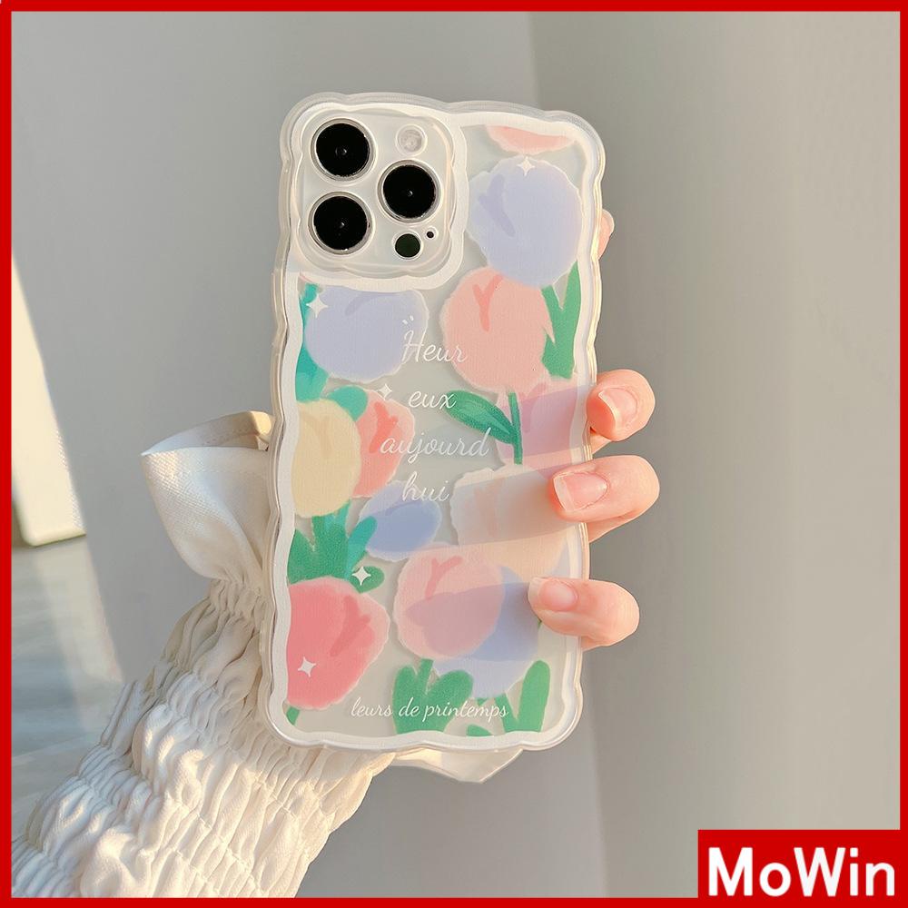 iPhone Case Silicone Soft Case Clear Case Wave Non-Slip Shockproof Camera Full Coverage Protection Tulip Flower For iPhone 13 Pro Max iPhone 12 Pro Max iPhone 11 iPhone 7 Plus