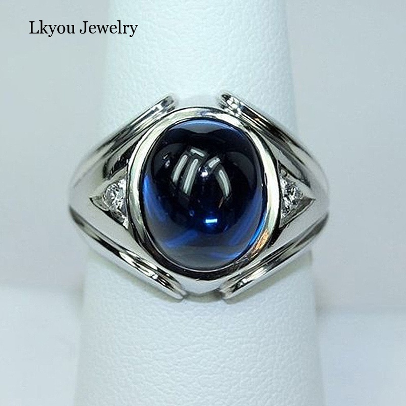 Lkyou Cincin Batu Sapphire Biru Zircon Gaya Eropa Untuk Pria