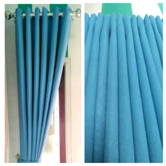 Gorden Jendela/Pintu Gorden Minimalis Gorden Polos Biru Dof Bahan Blackout Safron motif bola bola ku