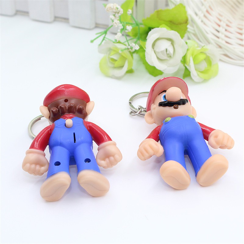 Baru Super Mario Action Figure LED Menyala Suara PVC Bros Mario Gantungan Kunci Koleksi Model Mainan Hadiah Ulang Tahun