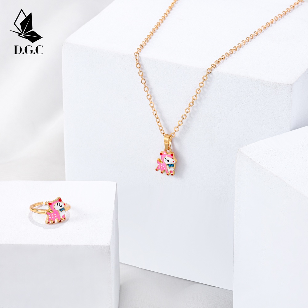 ♥✅COD✨Titanium Set Perhiasan Anak Perempuan Satu Set Kalung Cincin Gelang Anting D431