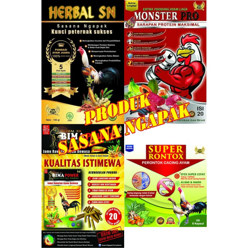 PAKET JAMU AYAM HERBAL SN- BIMA POWER- MONSTER PRO DAN SUPER RONTOK - ju1691