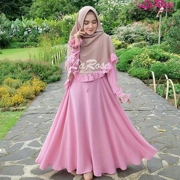 Baju Muslim Wanita Gamis Larose Syari Set Khimar