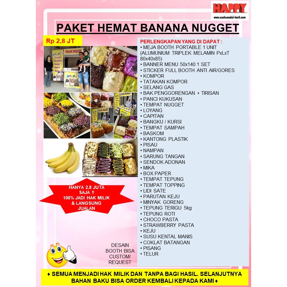 PAKET HEMAT MURAH EKONOMIS USAHA FRANCHISE MAKANAN BANANA NUGGET PISANG ENAK KEKINIAN GEROBAK BOOTH