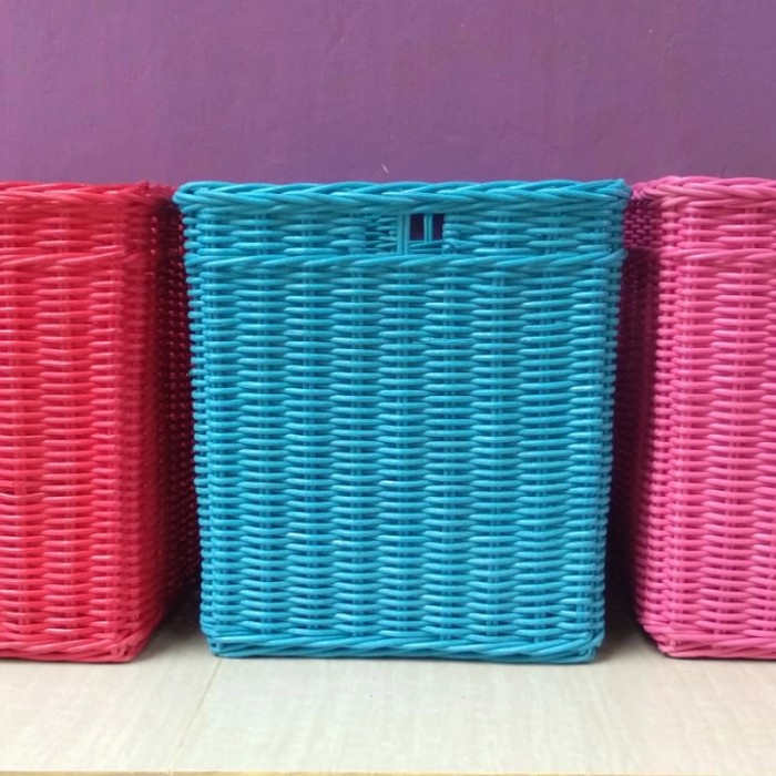 keranjang rotan persegi kotak panjang penyimpanan besar jumbo laci 45x30x45 cm