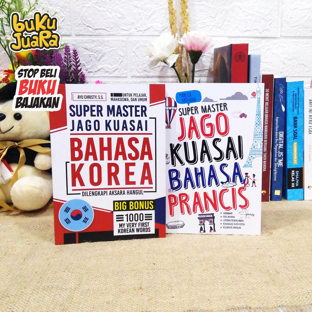 PAKET 2 BUKU JAGO KUASAI BAHASA KOREA & PRANCIS SUPER MASTER Mudahnya Belajar Grammar Menulis Hangul
