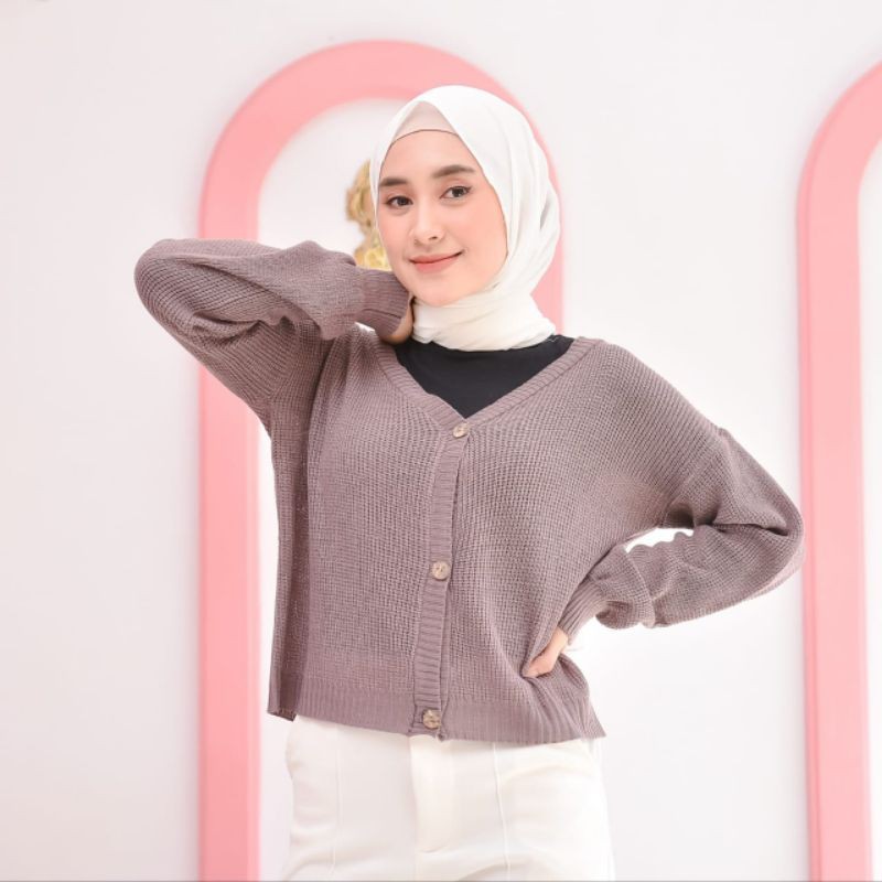 SHIREN CARDIE STARDA TANGAN BALOON KARDIGAN RAJUT KANCING-Burgundy