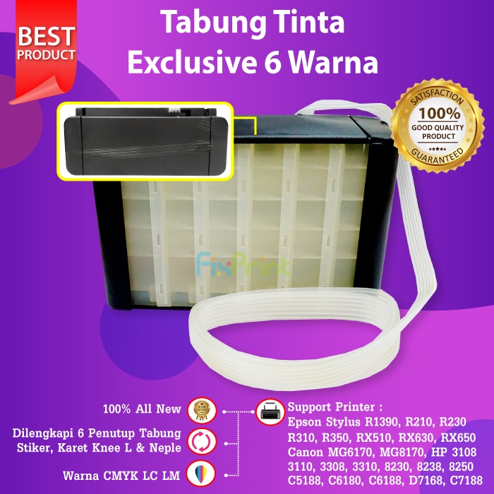 Tabung Tinta Exclusive 6 Warna, Compatible Printer Epson Stylus Photo R1390, R210, R230, R310, R350, RX510, RX630, RX650