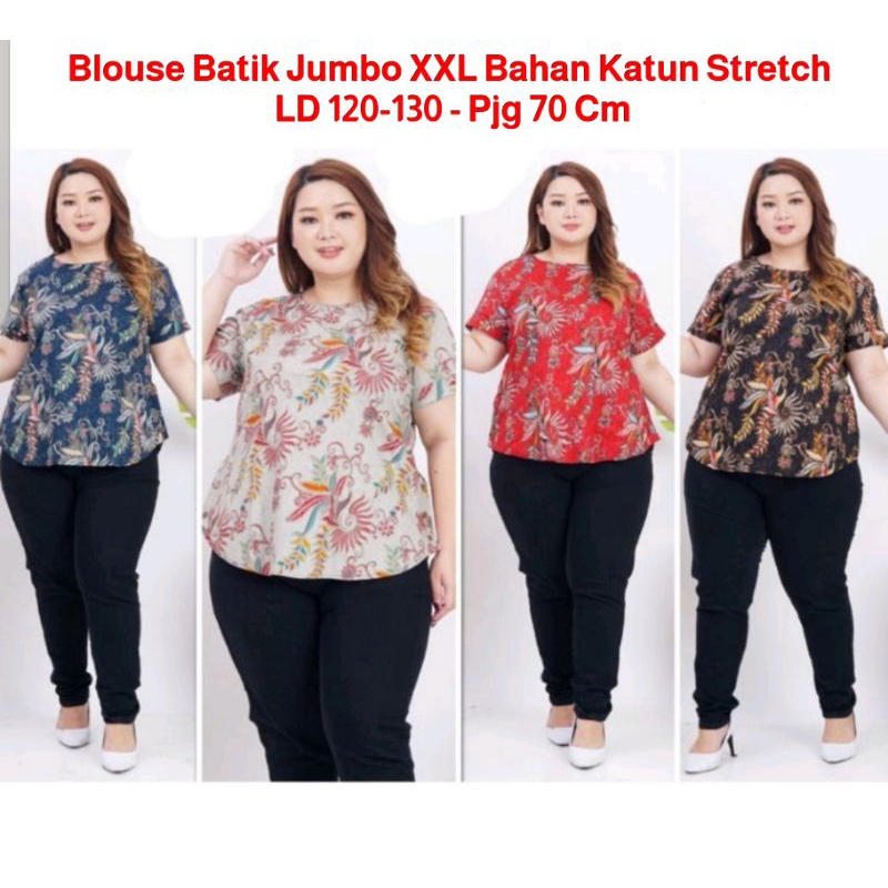 Baju Blouse Batik Jumbo XXL/Batik Atasan  Wanita Katun Stretch Big Size