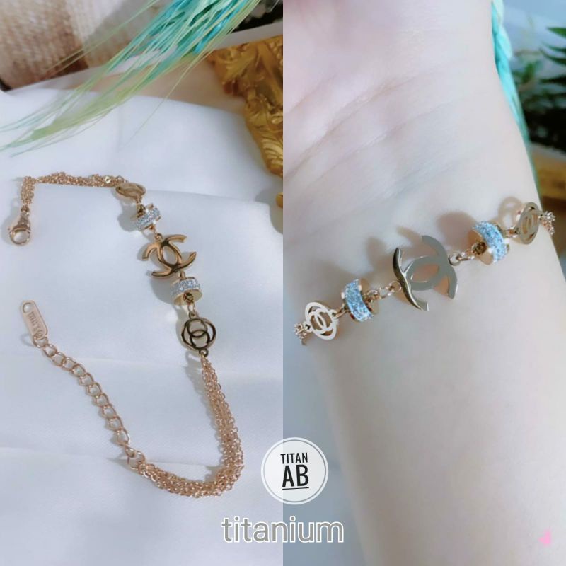 Gelang Tangan Titanium Rantai Rosegold Dan Gold N09082101